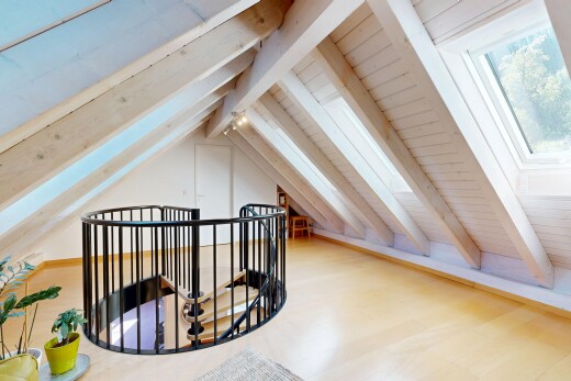 treppe mit treppen, beamed ceiling, balkendecke, cathedral ceiling, und kathedralendecke