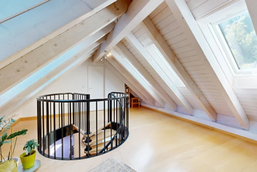 treppe mit treppen, beamed ceiling, balkendecke, cathedral ceiling, und kathedralendecke