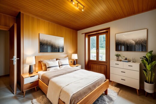 zimmer / schlafzimmer mit natural light, natürliches licht, wood ceiling, holzdecke, und inside property