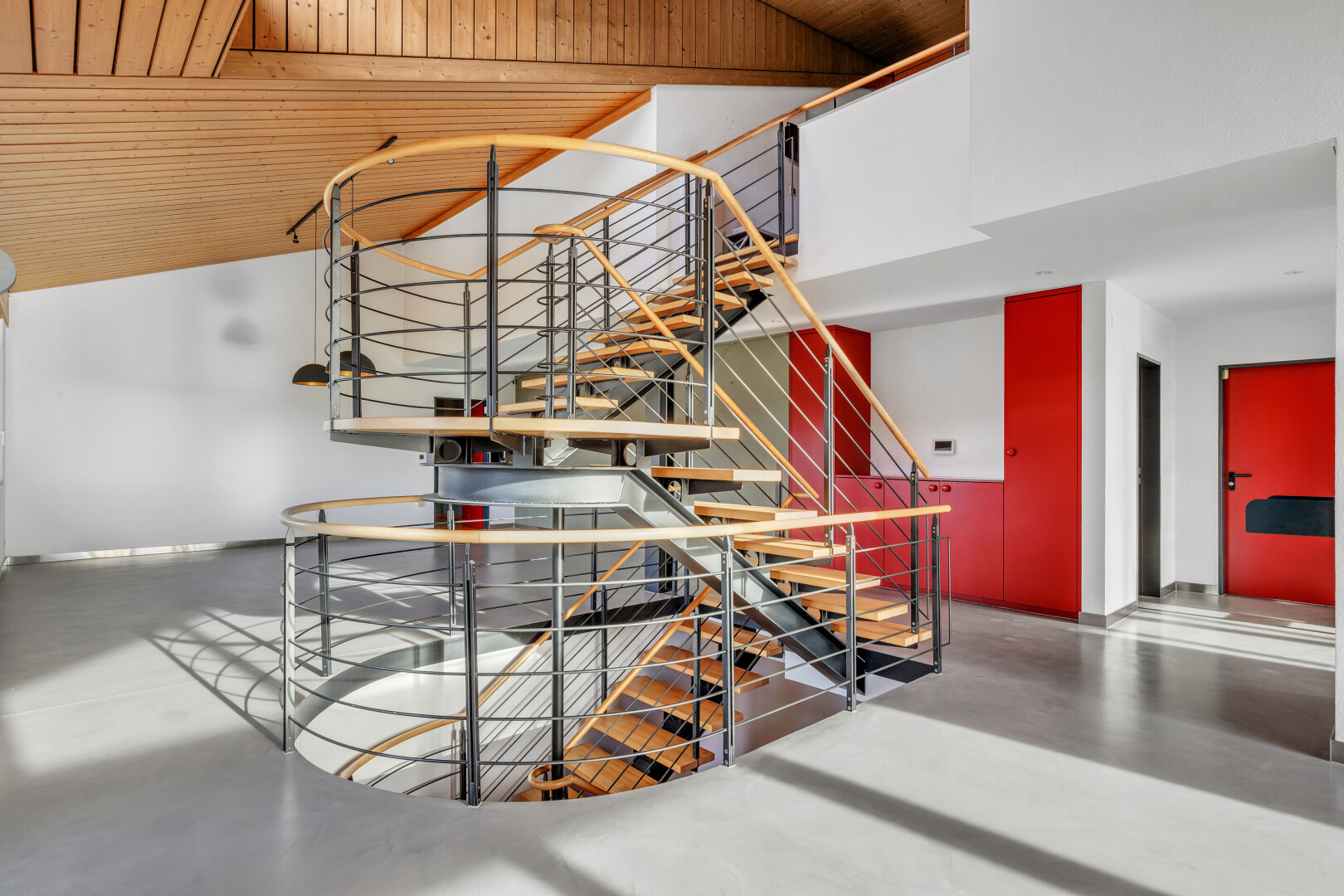 treppe mit finished concrete floor, concrete floor, betonboden, inside community, und drywall