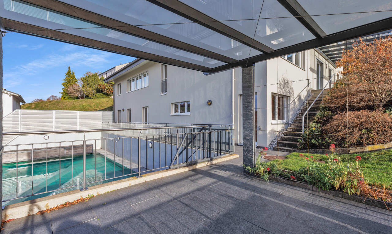 view of pool featuring stairs