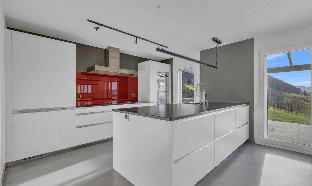 kitchen featuring modern cabinets, white cabinetry, and a peninsula
