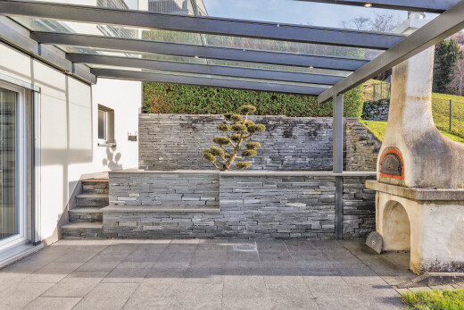 terrasse mit terrasse, pergola, und day time