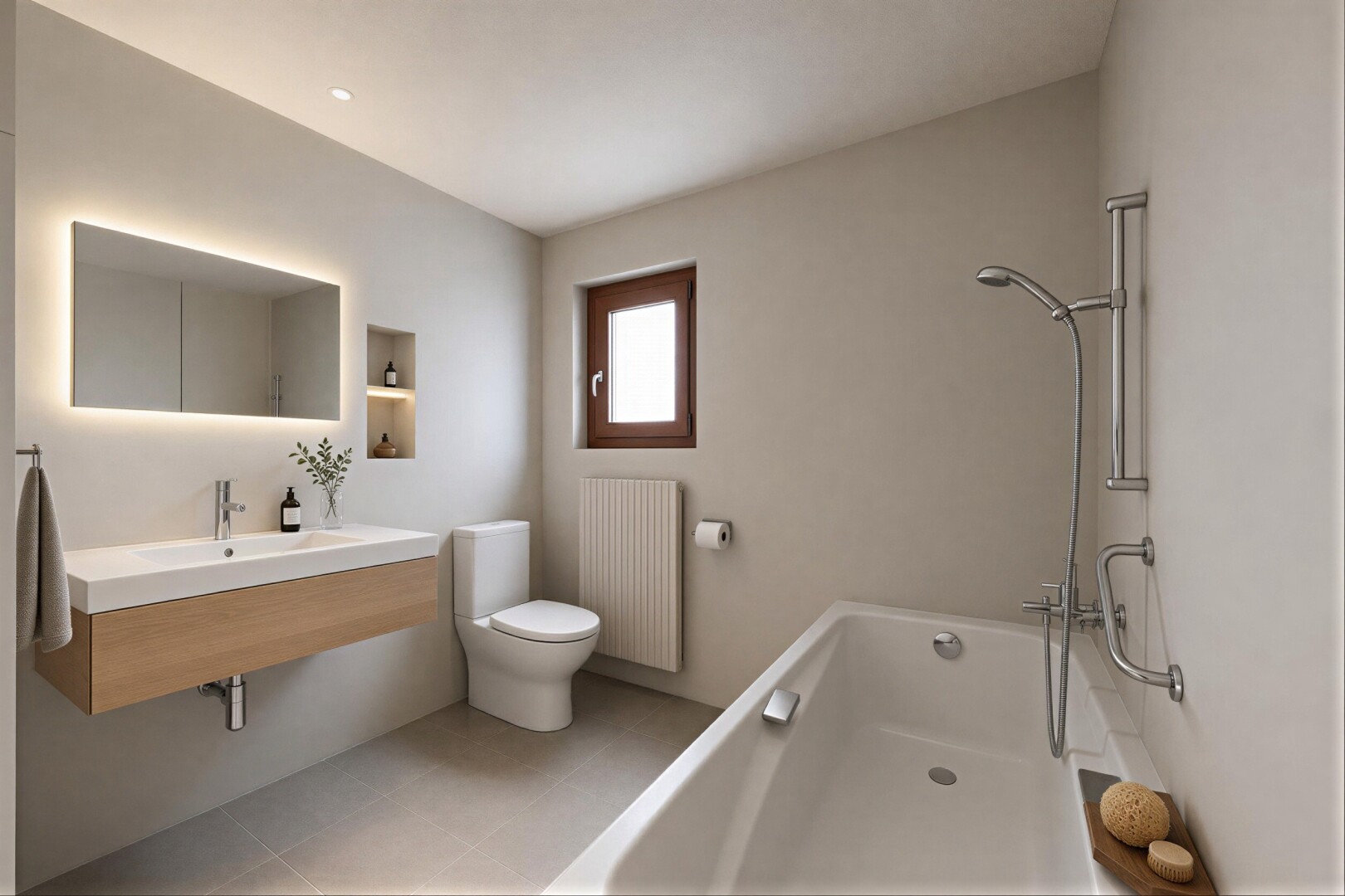 salle de bains avec salle de bain complète, mur en carrelage, tile wall, miroir, et plafond texturé