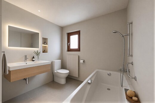 salle de bains avec salle de bain complète, mur en carrelage, tile wall, miroir, et plafond texturé