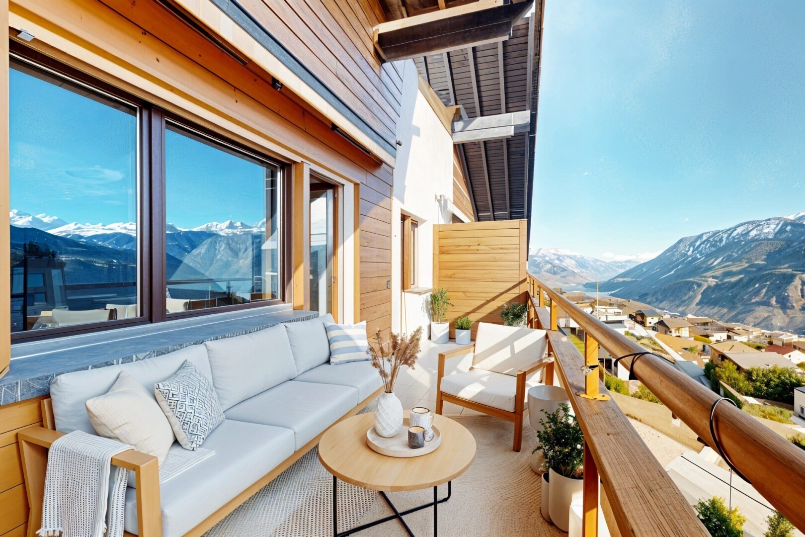 balcon avec vue sur la montagne, mountain view, day time, et balcon