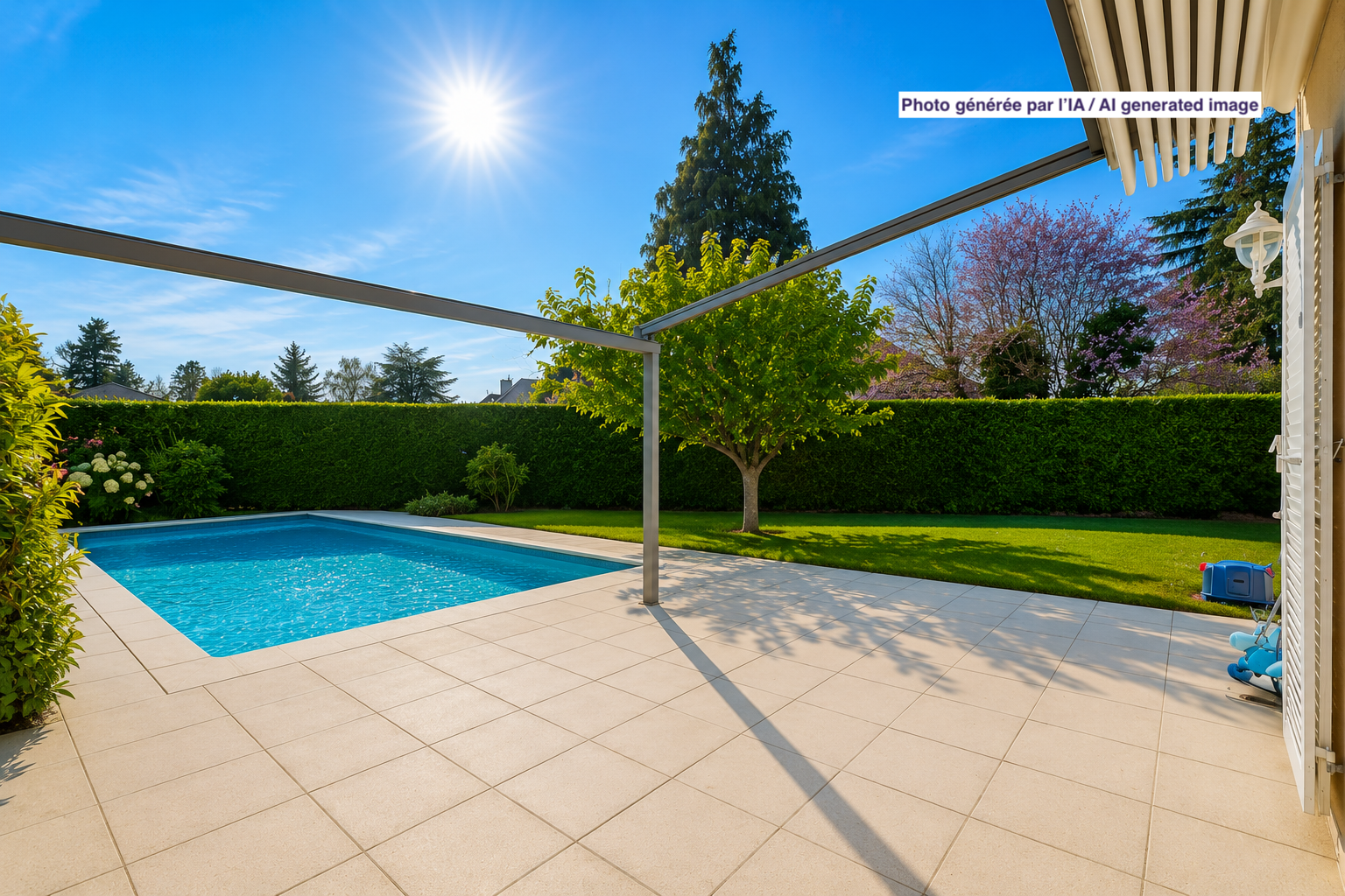 schwimmbad mit from property, schwimmbad, day time, zaun, und rasen