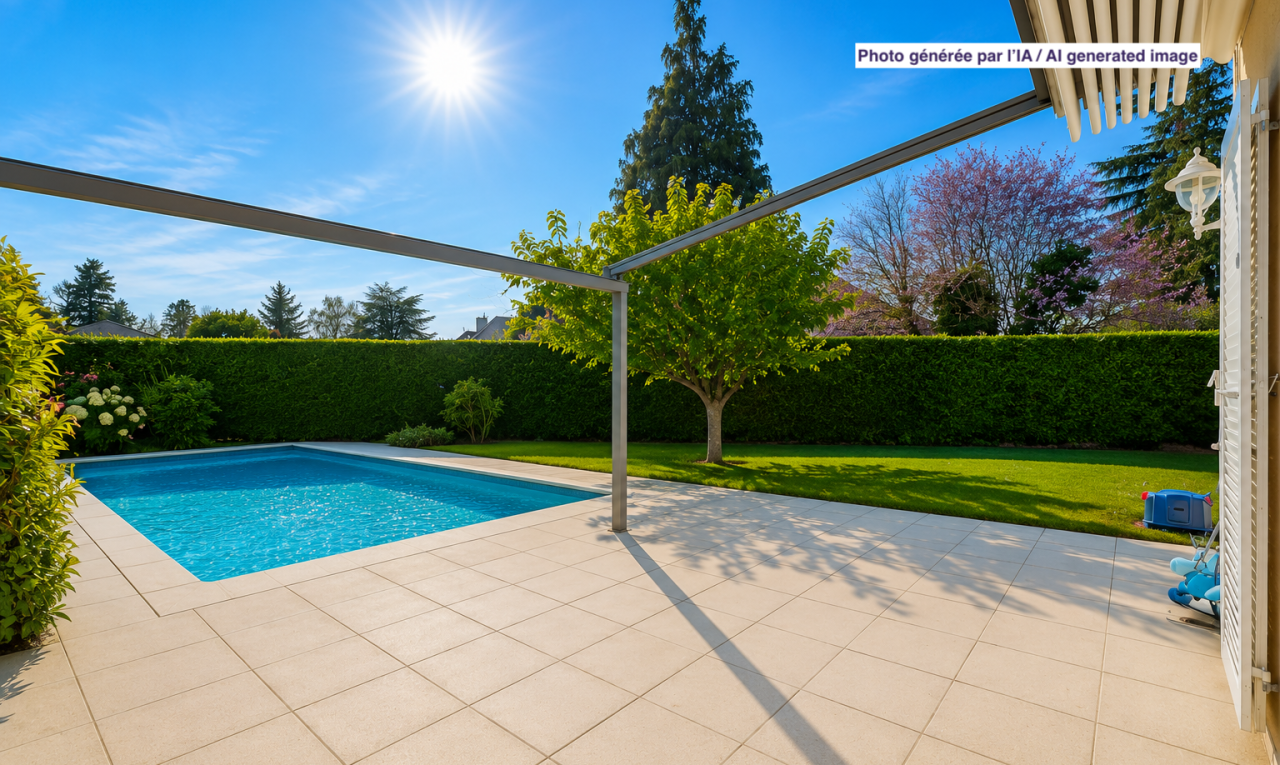 schwimmbad mit from property, schwimmbad, day time, zaun, und rasen