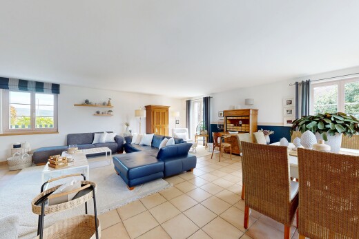 living / dining room with light tile patterned flooring