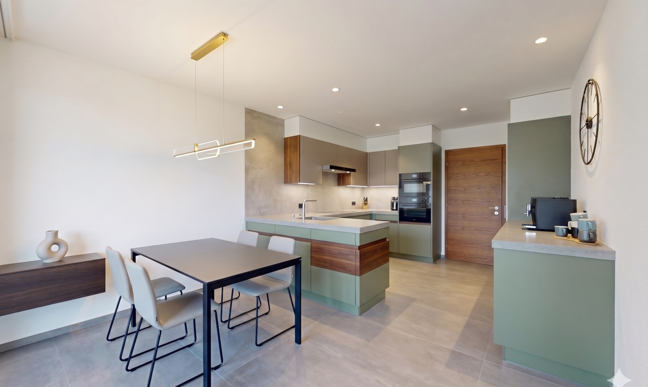 cuisine avec dosseret, backsplash, two heights countertops, full kitchen, et four