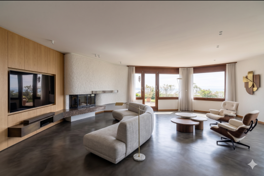 salon avec lumière naturelle, natural light, inside property, et light floor