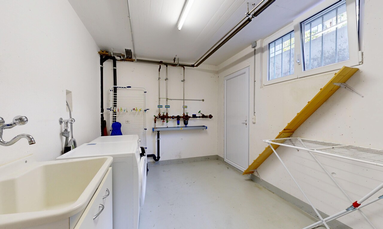 wäschekammer mit waschbecken, concrete floor, betonboden, inside property, und tumbler