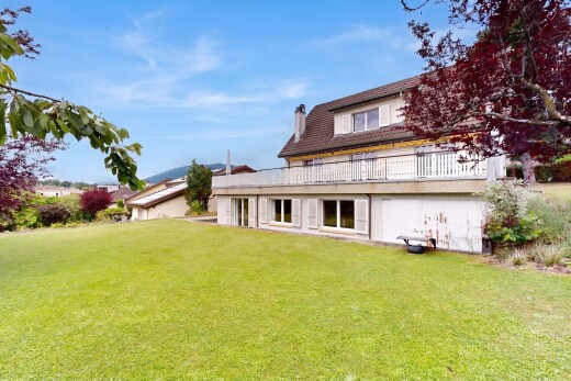 façade avec property visible, cheminée, pelouse, et day time