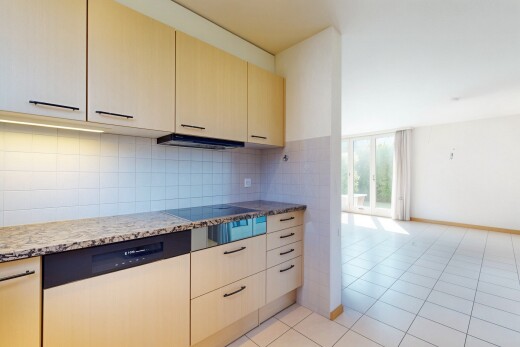 küche mit geschirrspülmaschine, herd, natural light, natürliches licht, und inside property