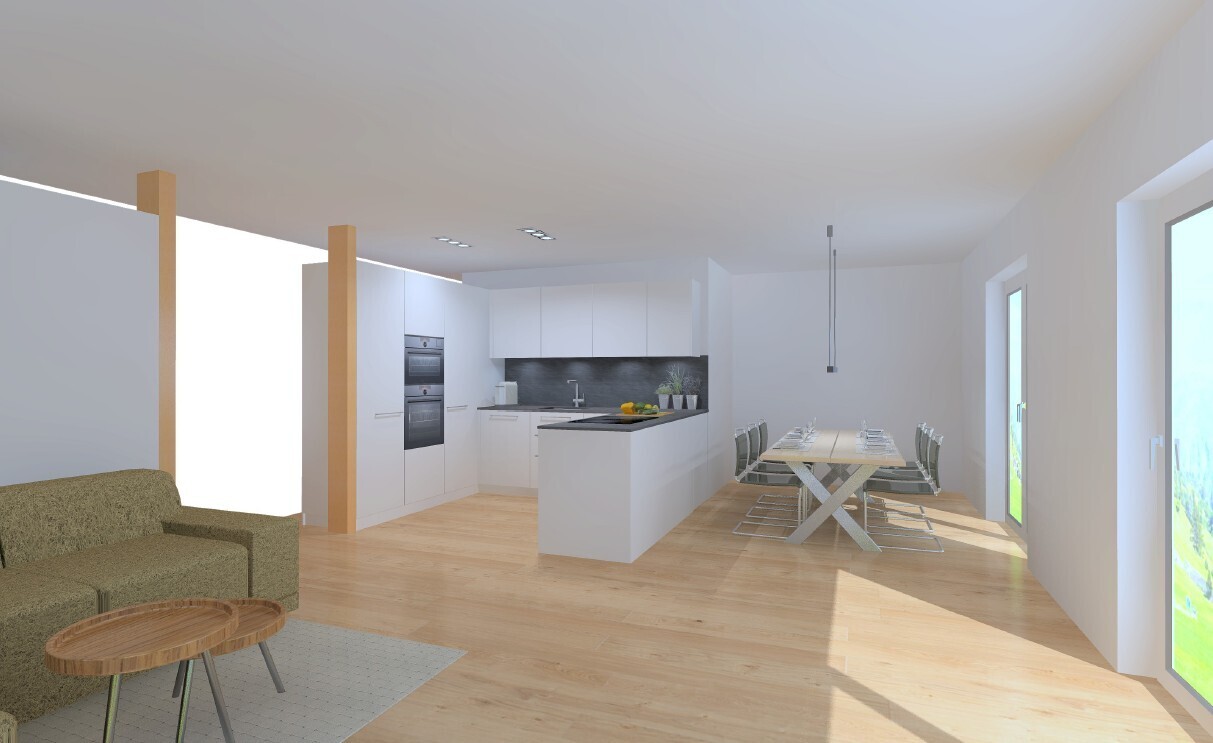 küche mit weiße schränke, wood finish floor, holzfußboden, drywall, und gipskartonwand