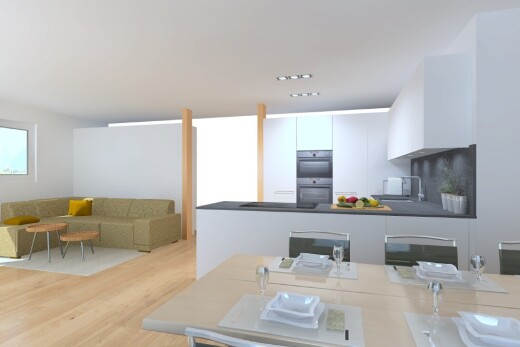 küche mit inside property, wood finish floor, holzfußboden, schränke mit flachen paneelen, und doppel backofen