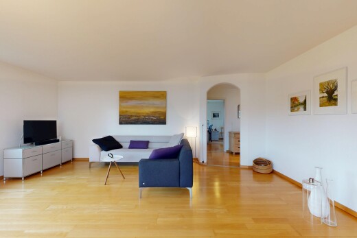 salon avec passages en arc, inside property, sol en finition bois, wood finish floor, et cloison sèche