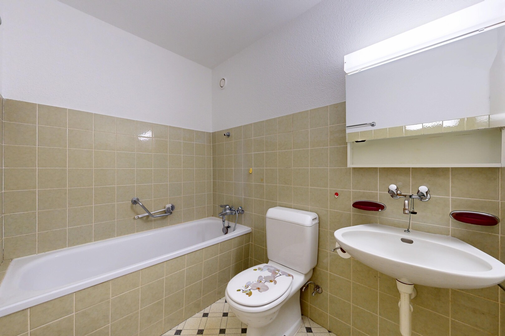 bad mit tile wall, fliesenwand, toilette, bad, und spiegel