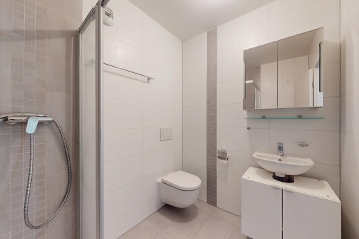 salle de bains avec mur en carrelage, tile wall, inside property, évier, et miroir