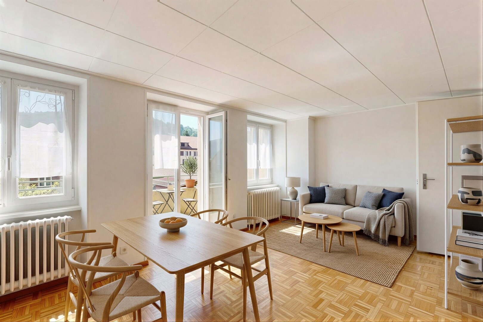 dining area with healthy amount of natural light and radiator heating unit