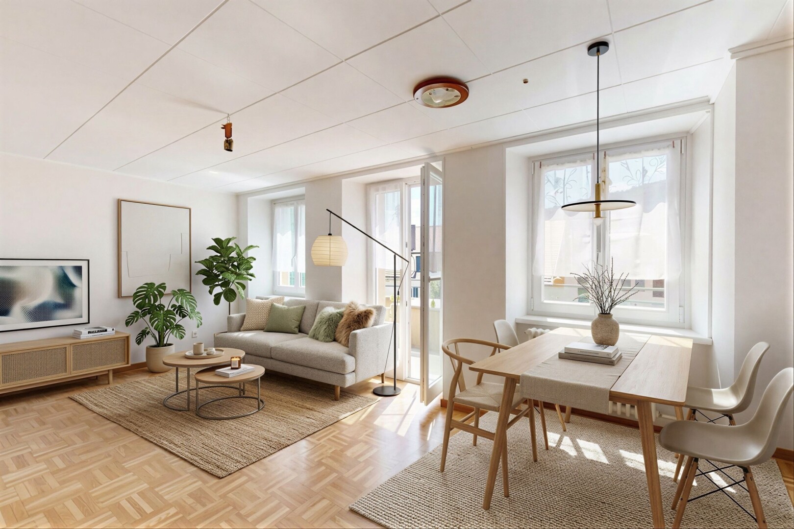 living / dining area with radiator heating unit