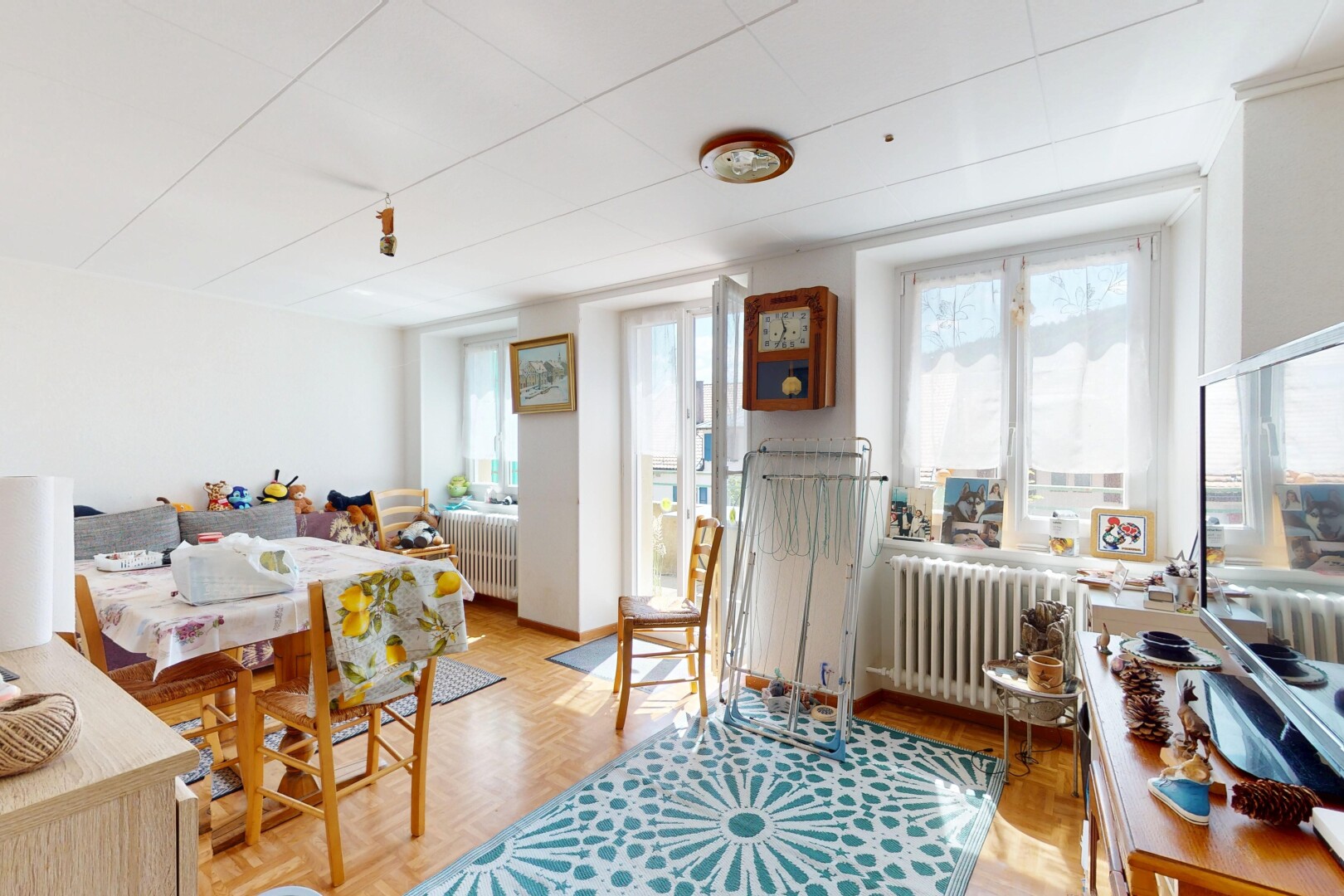 living / dining area with radiator heating unit