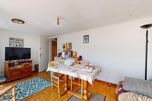 salon / salle à manger avec télévision, inside property, cloison sèche, drywall, et parquet floor