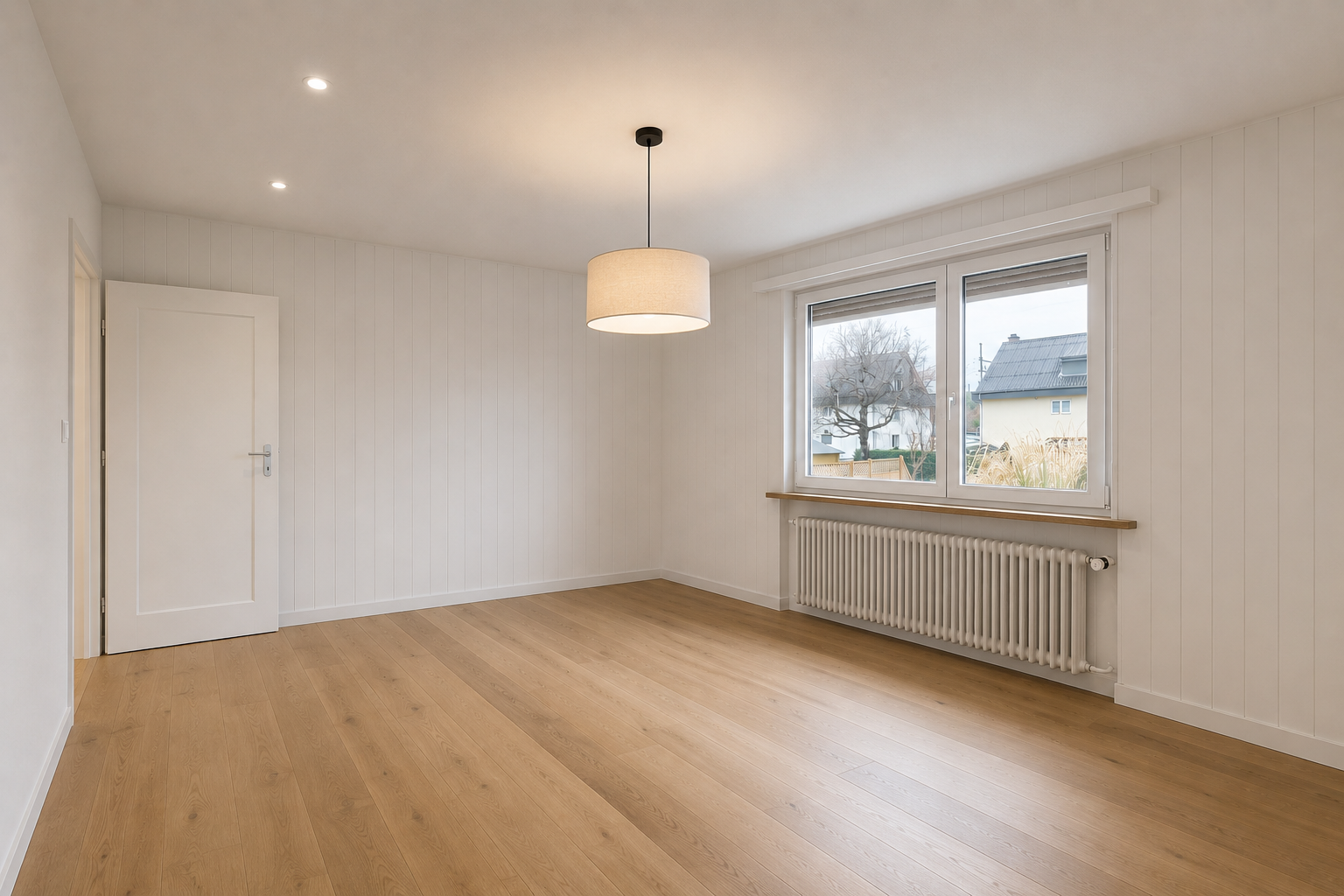 leerer raum mit kühler, holzfußboden, wood finish floor, holzwand, und wood wall