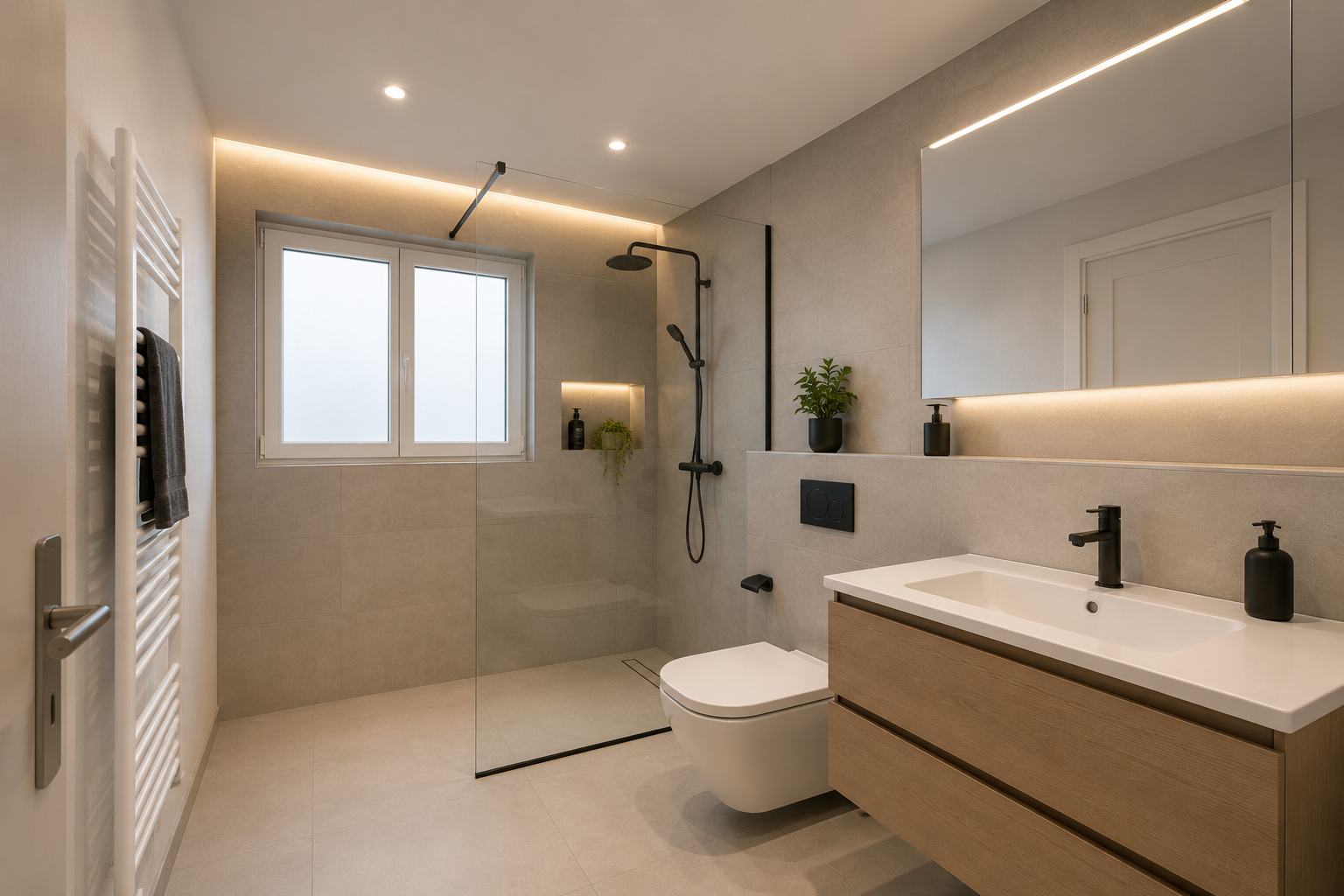 bad mit bad, komplettes badezimmer, toilette, inside property, und natürliches licht