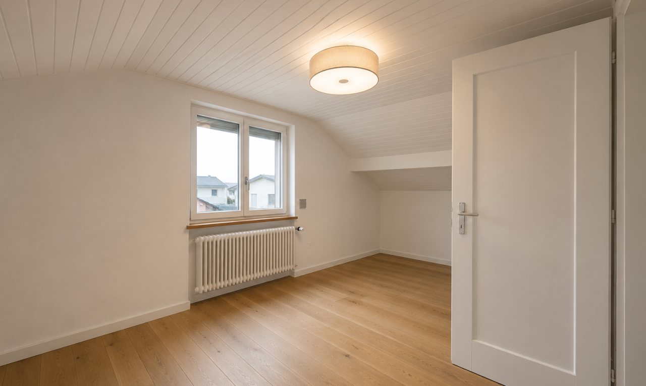 leerer raum mit teppich, carpet, kühler, inside property, und dachschräge