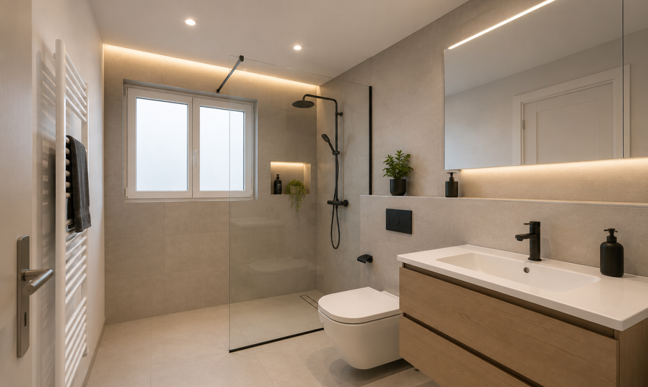 bad mit bad, komplettes badezimmer, toilette, inside property, und natürliches licht