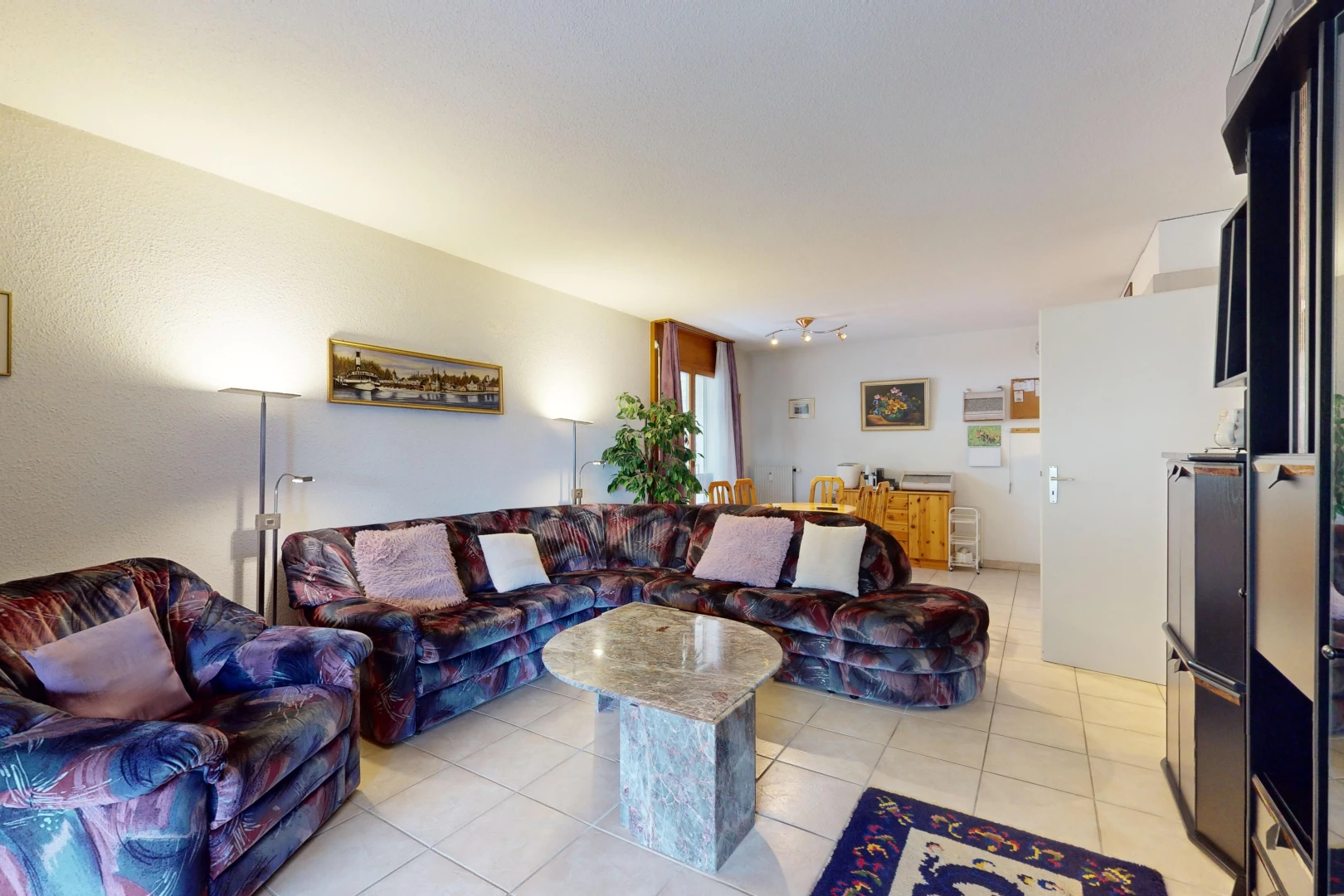 salon avec lumière naturelle et carrelage