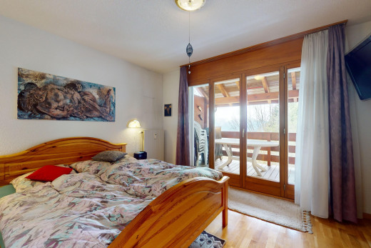chambre avec télévision, moquette, lumière naturelle, et plancher de bois