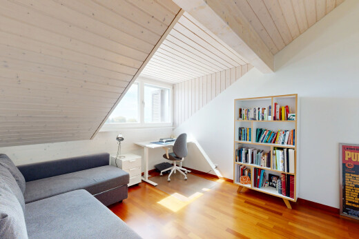 wohnzimmer mit holzdecke, wood ceiling, dachschräge, vaulted ceiling, und gipskartonwand