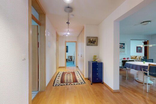 couloir avec sol en finition bois, wood finish floor, inside property, plinthes murales, et baseboards wall