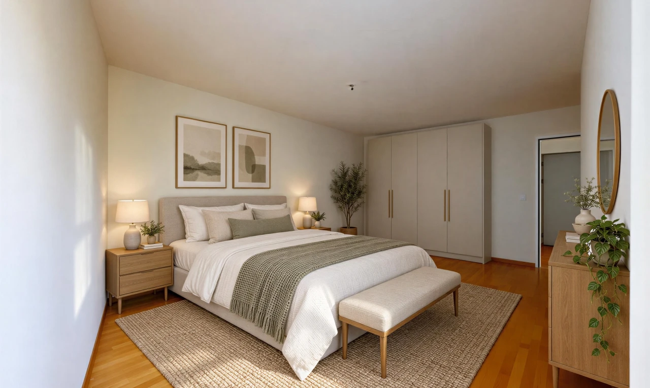room / bedroom with a closet and light wood-type flooring
