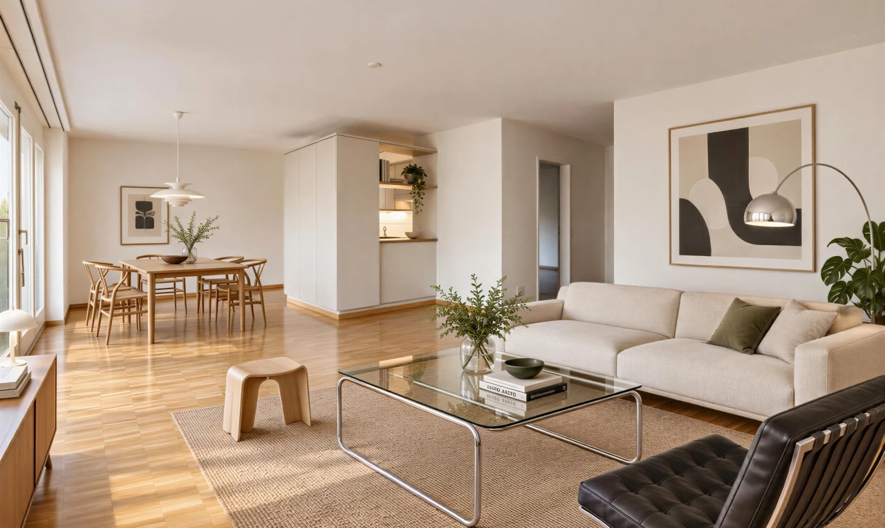 living room featuring pendant lighting and light wood-style floors