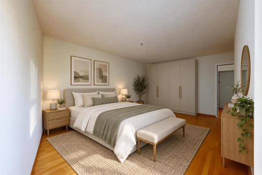 room / bedroom with a closet and light wood-type flooring