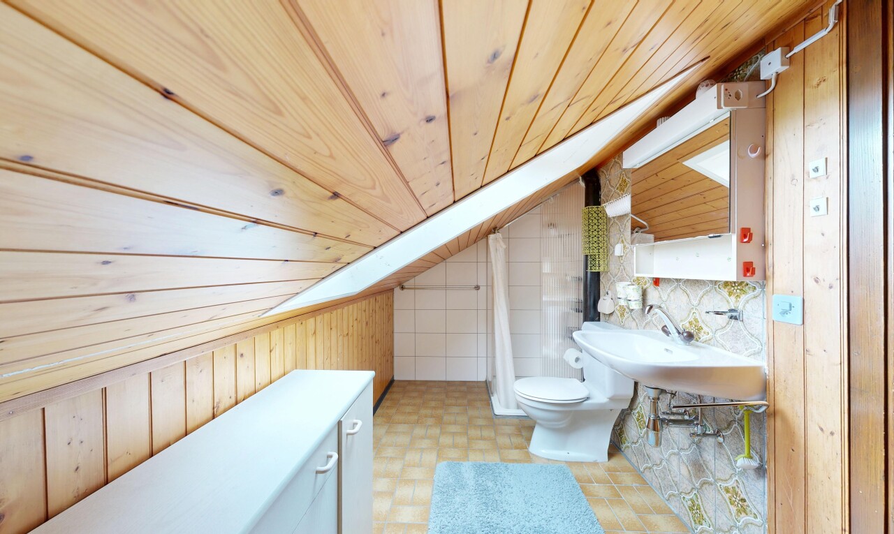 bad mit dachschräge, vaulted ceiling, toilette, niedrige decke, und low ceiling