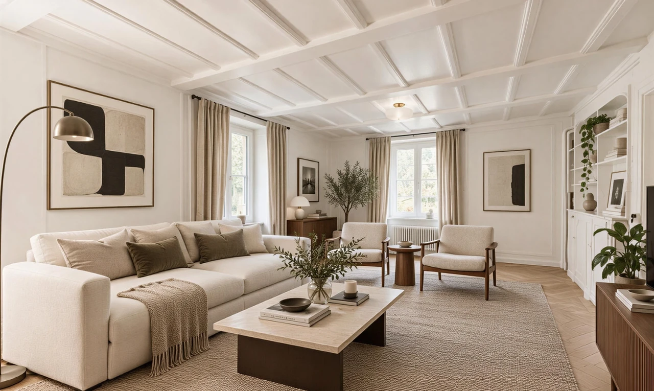 living room with a decorative wall