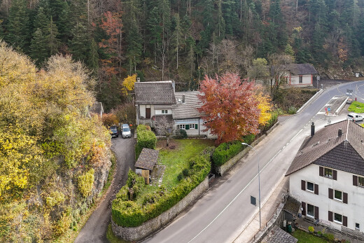 façade avec property visible, vue sur la forêt, et forest view