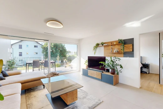 living room featuring access to outside