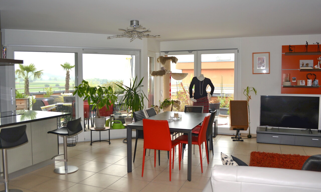 wohn- / esszimmer mit inside property, fernseher, natürliches licht, natural light, und gipskartonwand