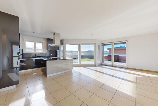 cuisine avec inside property, light floor, hotte, cloison sèche, et drywall