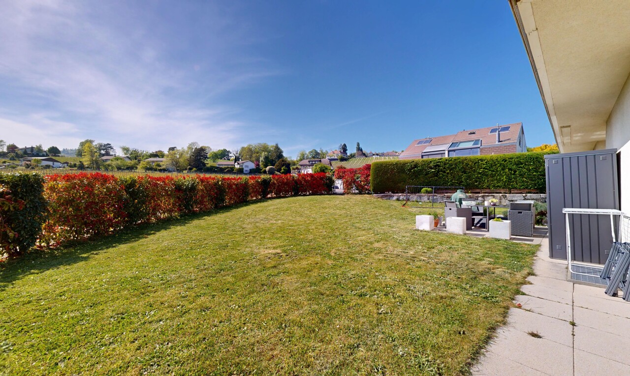 garten mit from property, rasen, day time, und zaun