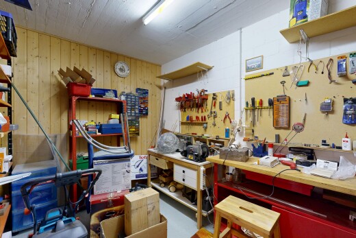 storage room with a workshop area