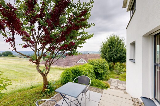 jardin avec from property, pelouse, overcast, et terrasse