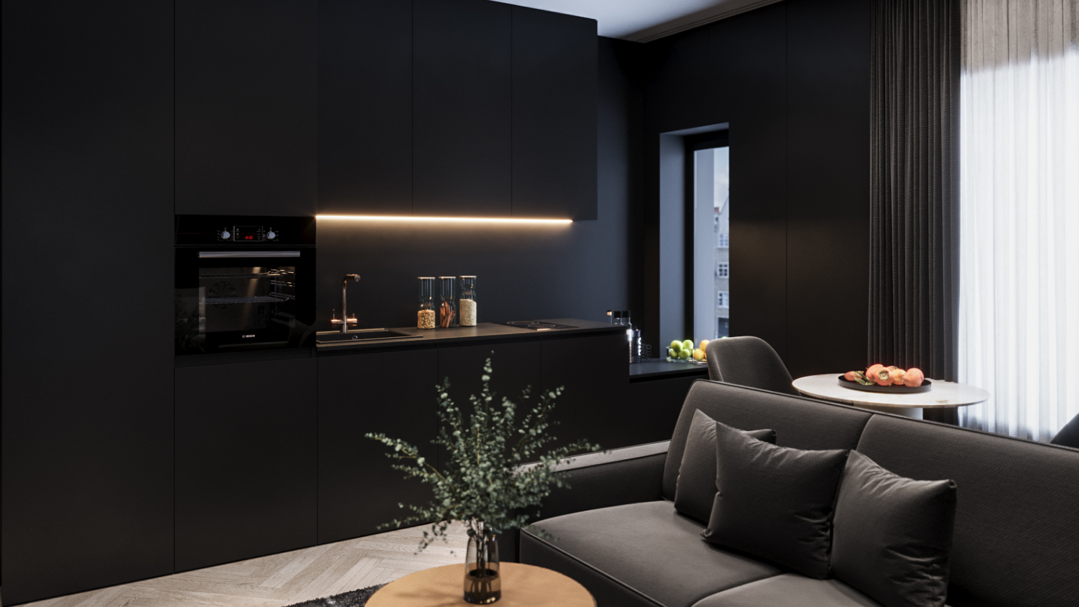 salon avec évier, inside property, parquet floor, et light floor