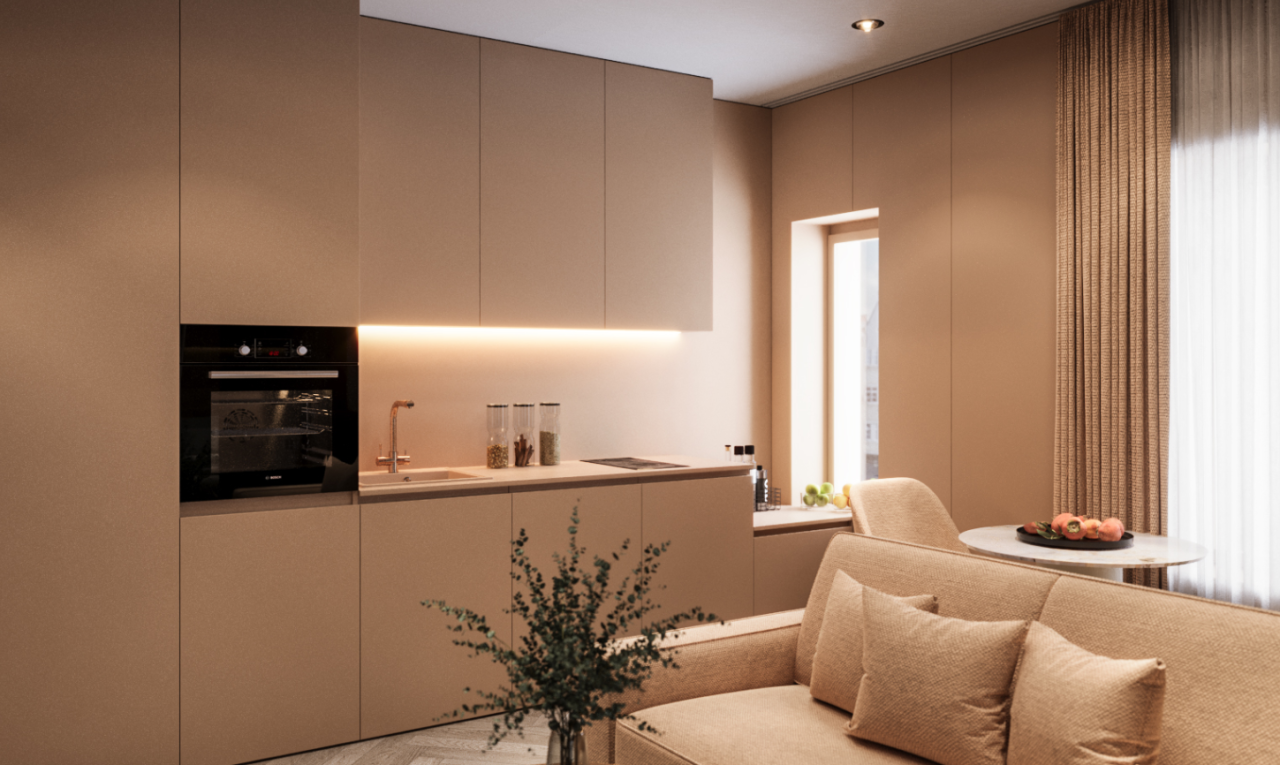 salon avec inside property, évier, et light floor