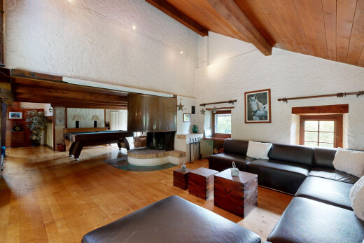 salon avec high end ceiling, wood ceiling, plafond en bois, vaulted ceiling, et plafond voûté